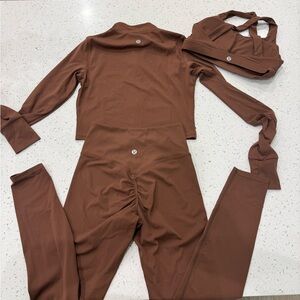 Lululemon Brown Activewear Set - Top, Leggings & Sports Bra